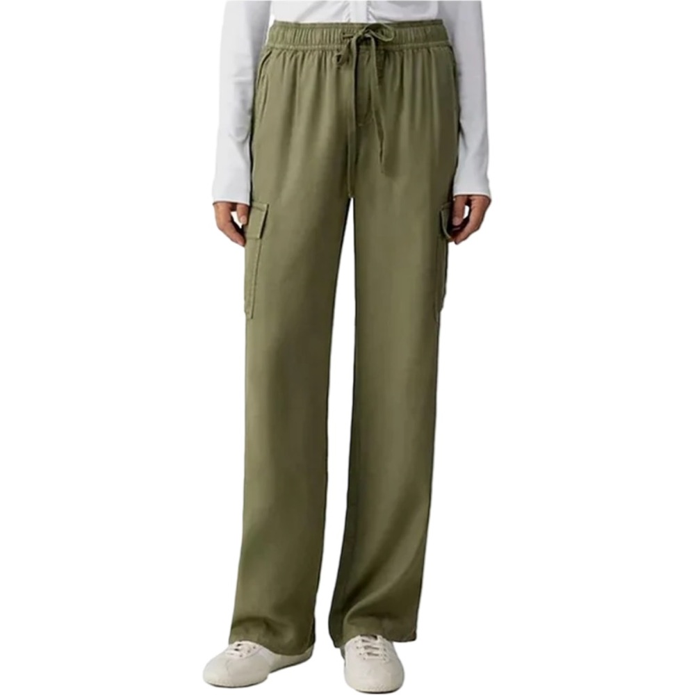 Casual Olive Drawstring Wide-Leg Cargo Pants for Women